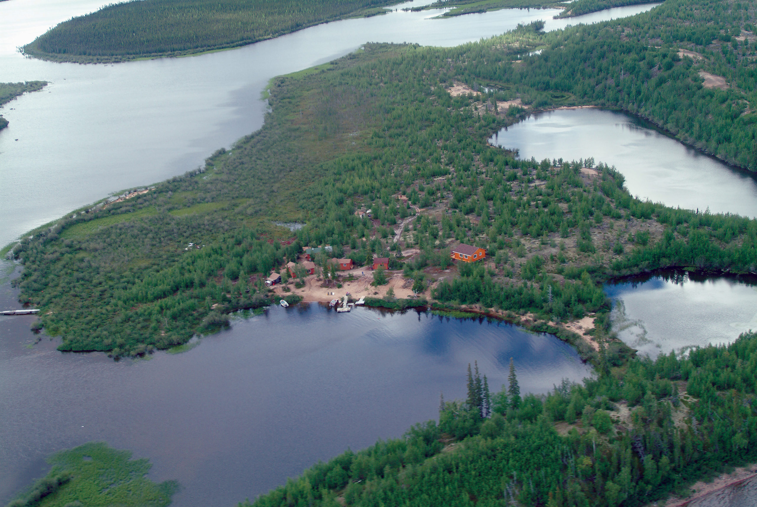 aerial view of Bain Lake camp